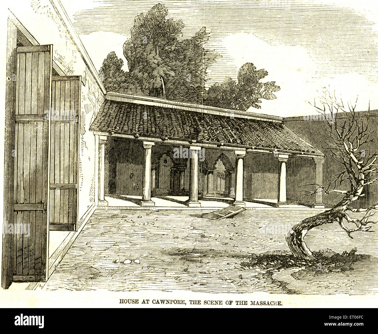 British , maison de Cawnpore , Kanpur , la scène du massacre ; Inde , ancien millésime 1800 Banque D'Images