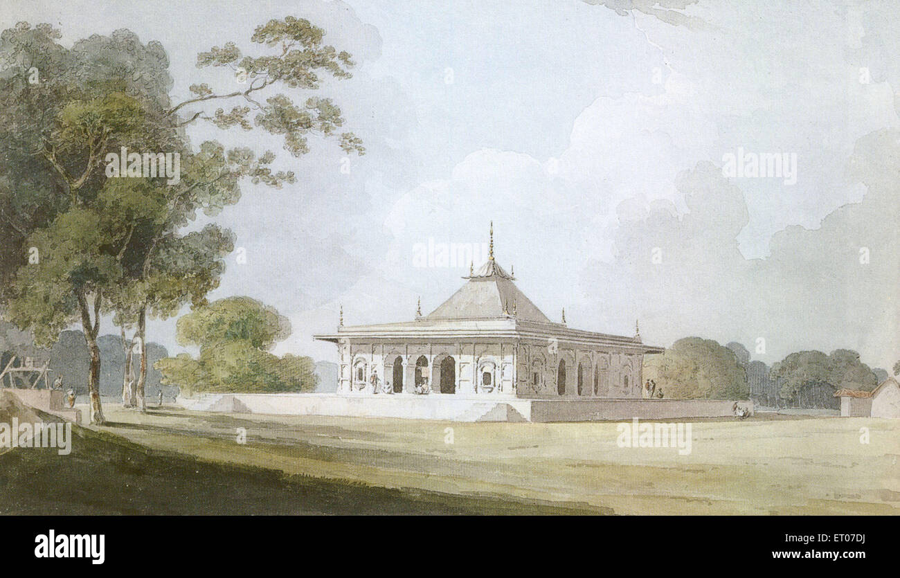 Garden House, Garden Pavilion, Aishbagh, Lucknow, Uttar Pradesh, Inde, ancienne peinture d'aquarelle du millésime 1700 par Thomas Daniell, 1749-1840 Banque D'Images