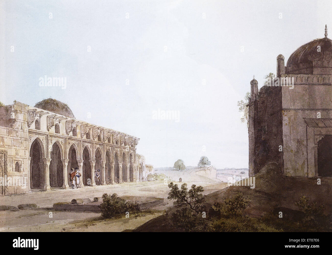 Ruines à Kanauj, Kannauj, Kanyakubja, Mahodya, Uttar Pradesh, Inde, ancien millésime 1700s aquarelle peinture par William Daniell, 1769-1837, Banque D'Images