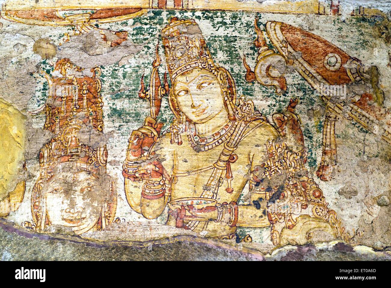 Huit siècle fresco Siva et Vishnu temple Kailasanatha à Kanchipuram dans près de Chennai Tamil Nadu ; Inde ; Banque D'Images