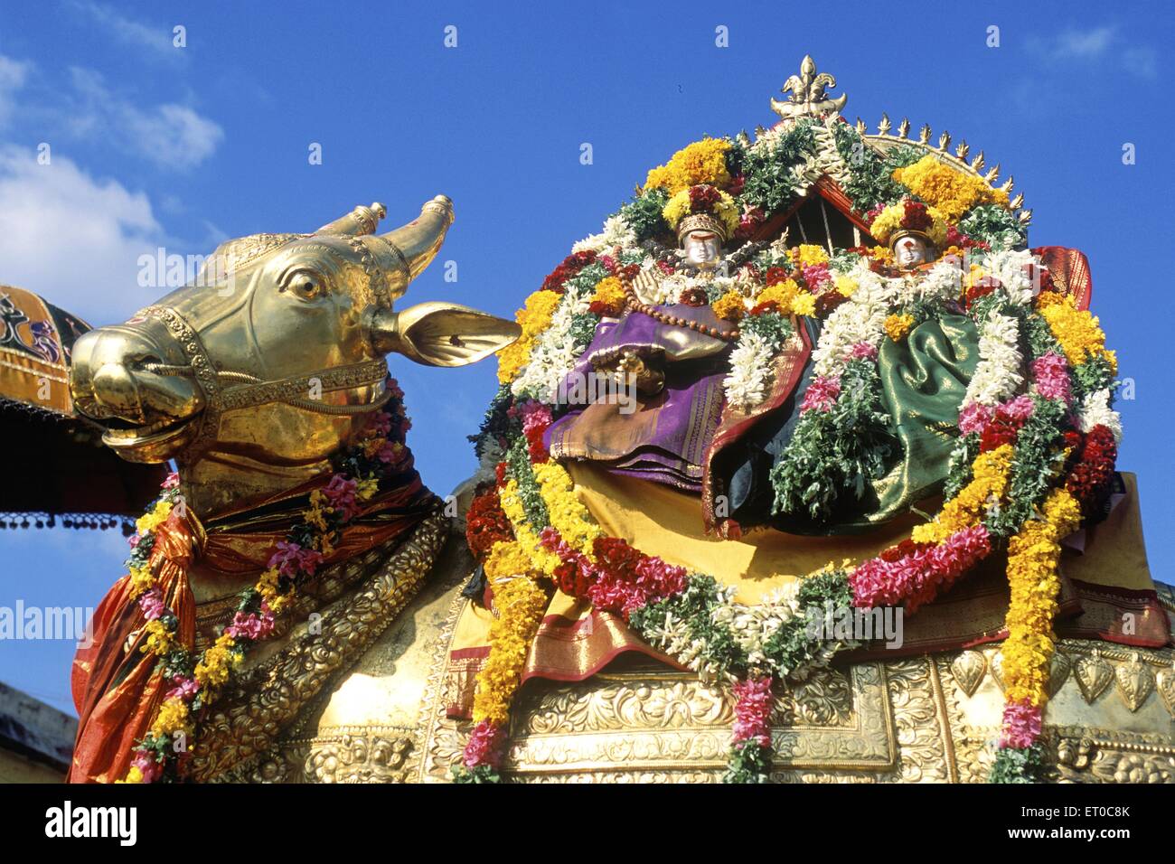 Urchava ramanthaswamy avec son épouse divinités sur parvathavardini amavasa rishaba au cours de thai festival à Rameswaram Tamil Nadu Banque D'Images