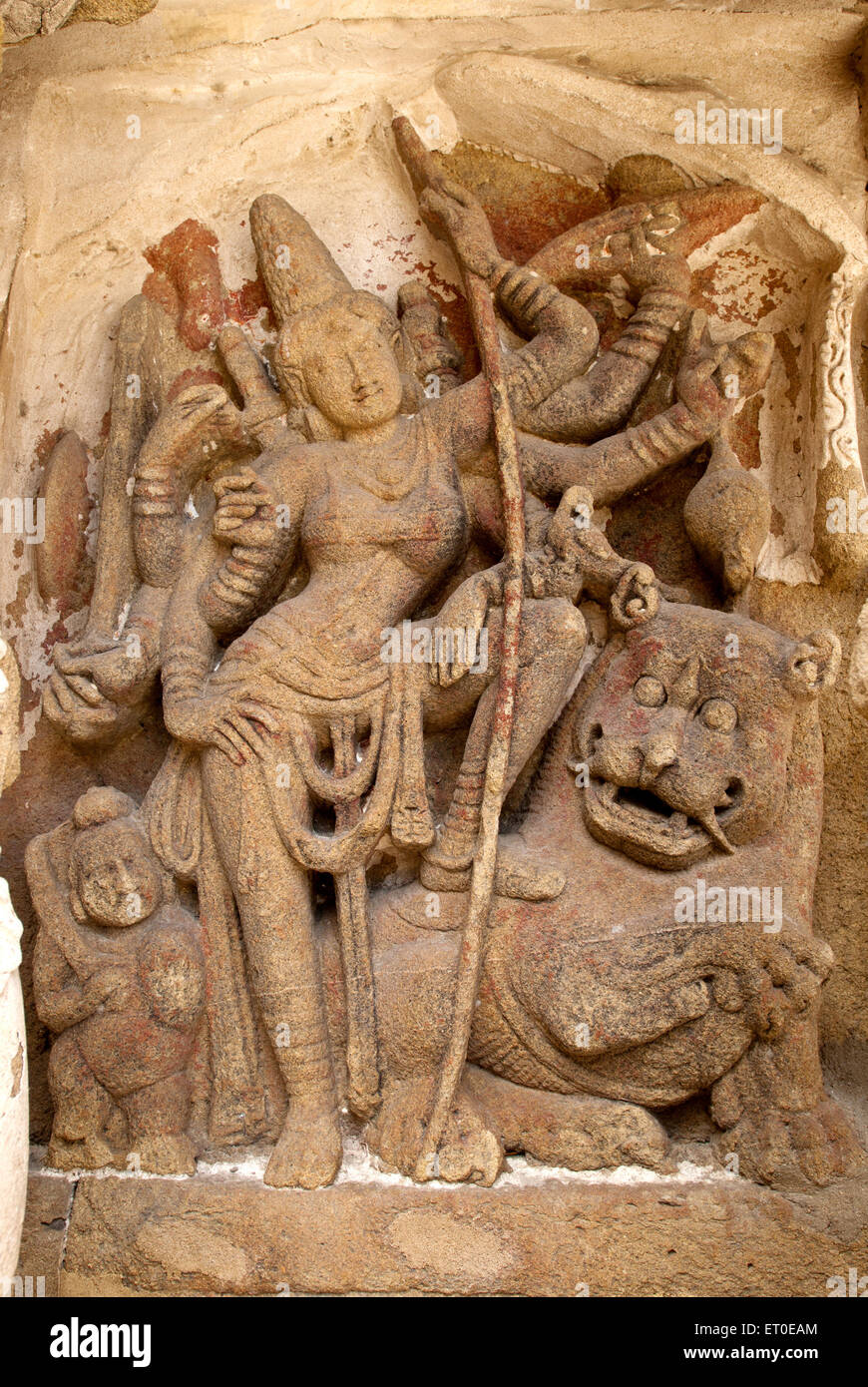 Dans Mahishasuramardhini Kailasanatha temple de Kanchipuram kancheepuram ; ; ; Tamil Nadu Inde Banque D'Images