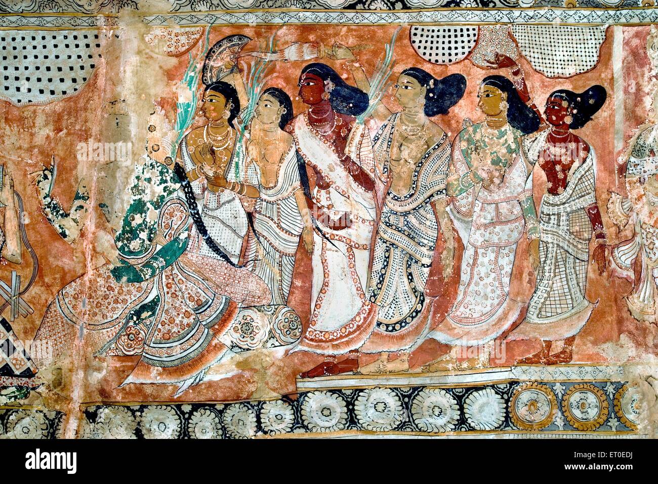 Veerabhadra murales dans temple à Lepakshi Andhra Pradesh Inde Banque D'Images