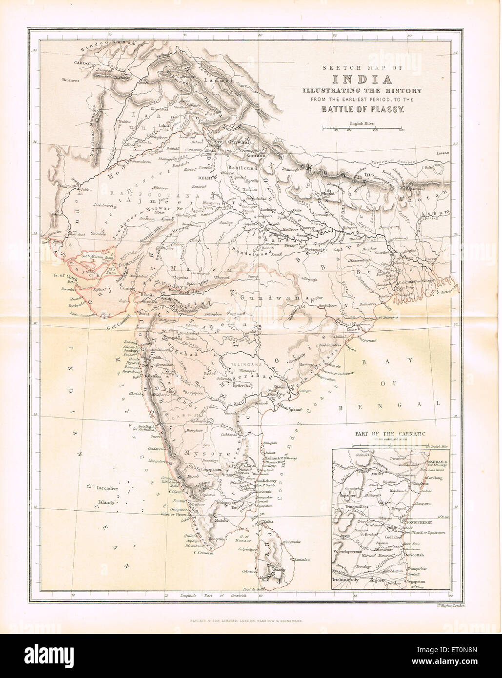 La carte de l'Inde à la bataille de Plassey Banque D'Images