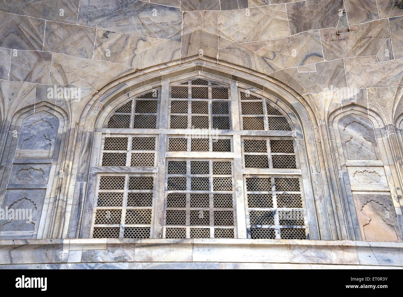 Travail de la pierre en marbre blanc, le Taj Mahal à Agra, Uttar Pradesh ; ; ; l'Inde Banque D'Images