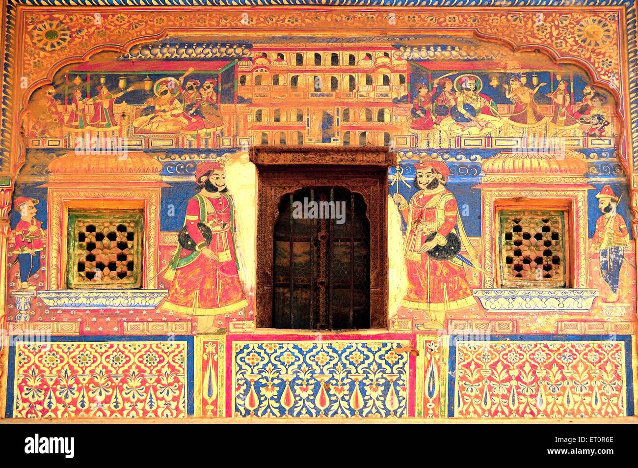 Fenêtre et peinture de Shekhavati (Shekhavati Fatehpur haveli ; ; ; Inde Rajasthan Banque D'Images