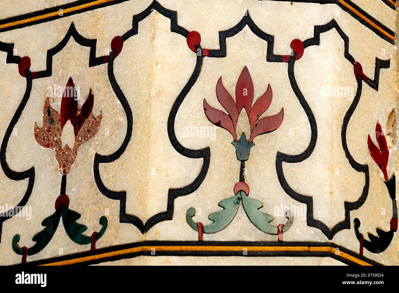 Les modèles floraux sur Taj Mahal, Agra, Uttar Pradesh ; ; ; l'Inde Banque D'Images