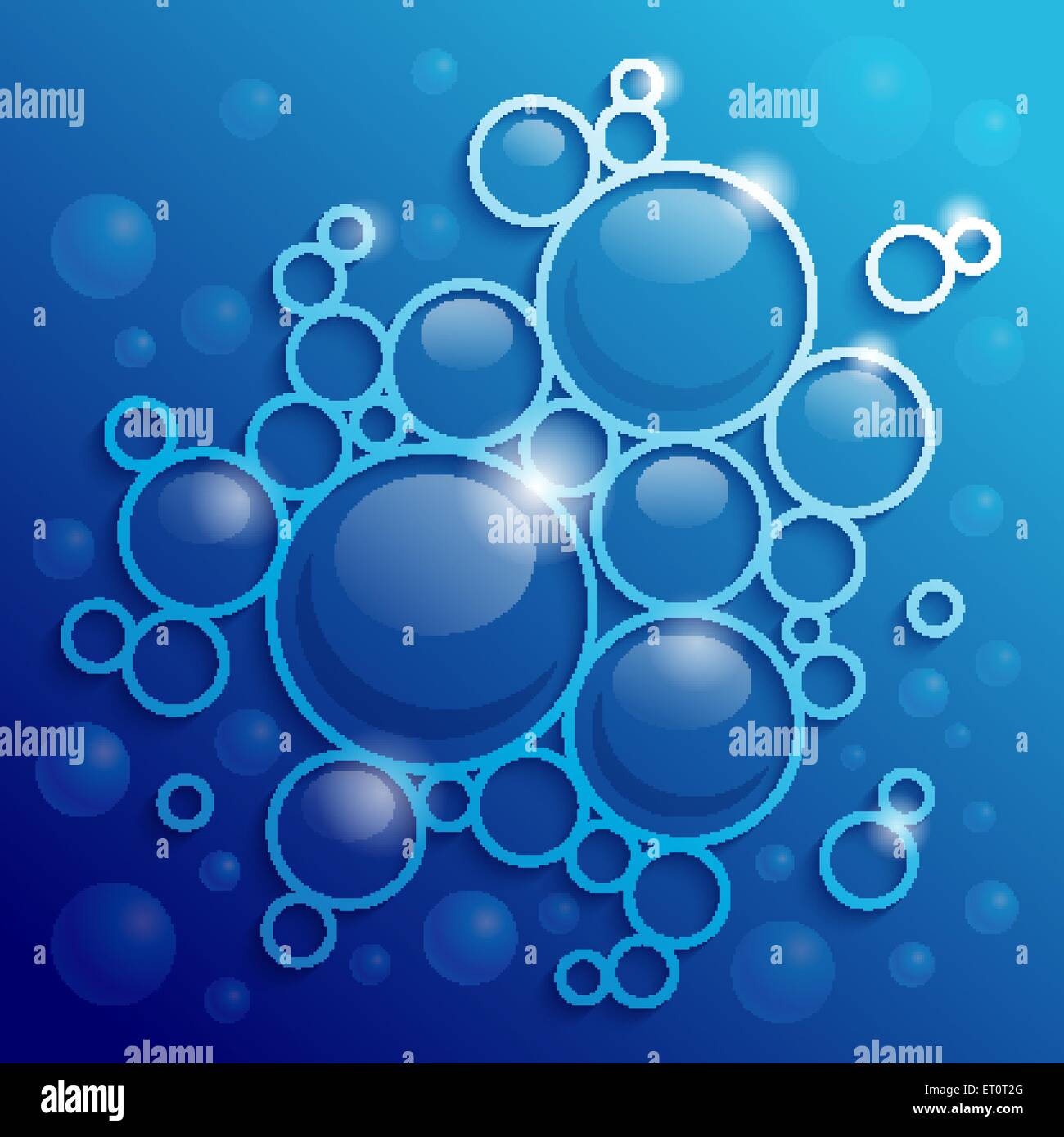 Résumé fond bleu avec de l'eau et les cercles lumineux bubbles Illustration de Vecteur