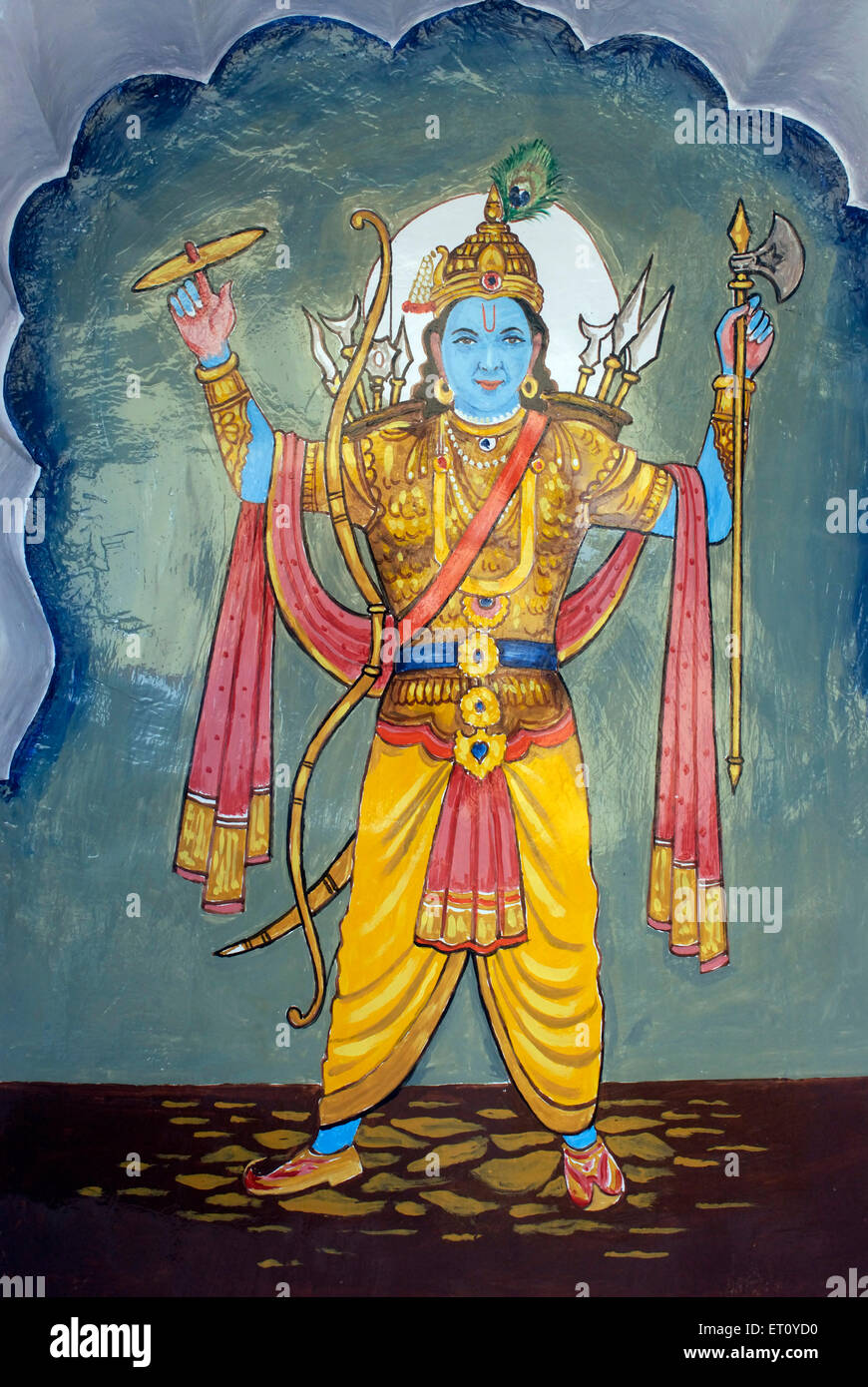 Krishnavtar ou l'homme d'huitième incarnation divine Seigneur Vishnu Vishnu Narayan mur peint coloré temple Pune Banque D'Images