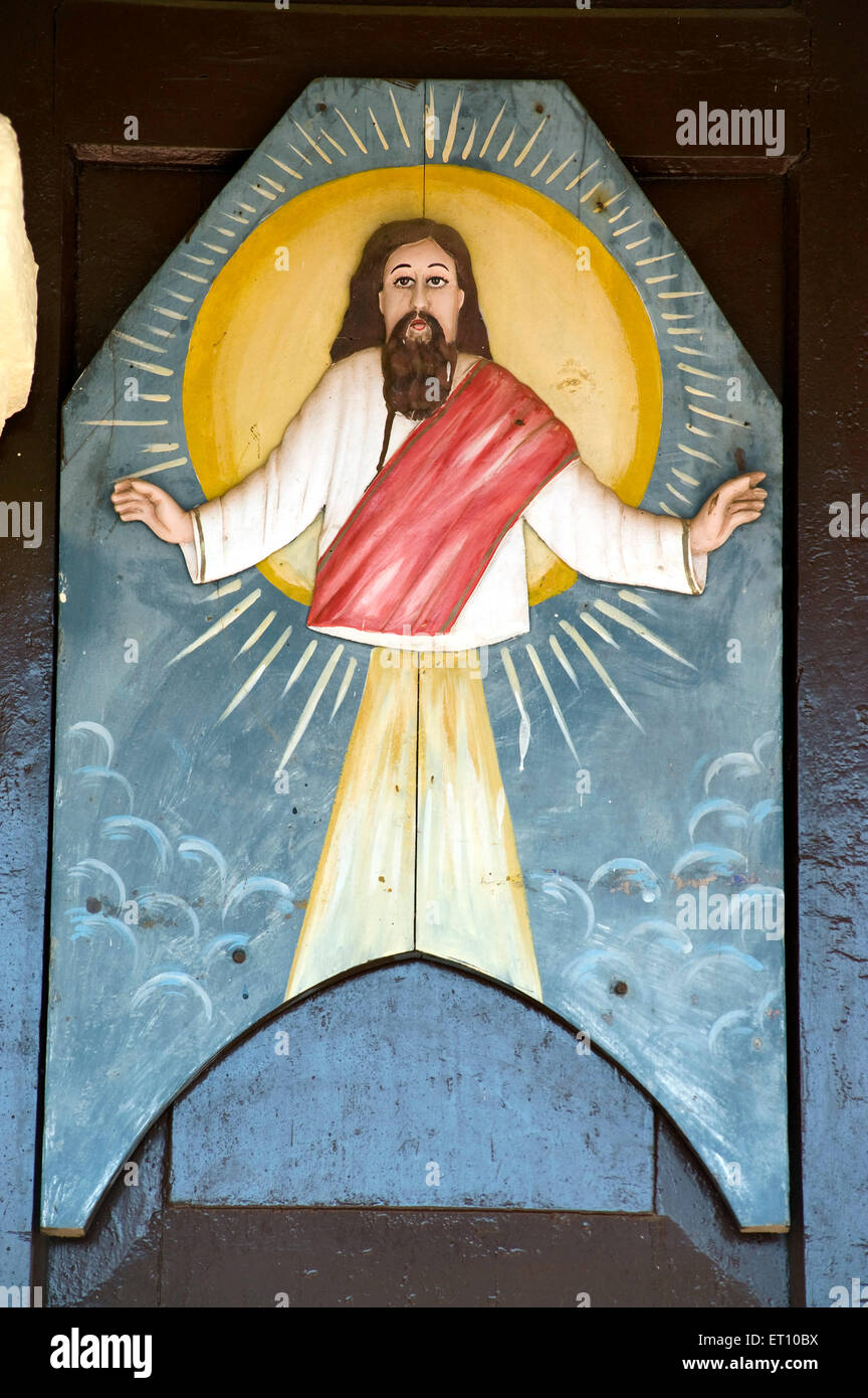 Jésus christ la peinture sur la porte de chapelle de saint Antoine dans l'église ; terekhol Pernem Canacona Goa ; ; ; l'Inde Banque D'Images