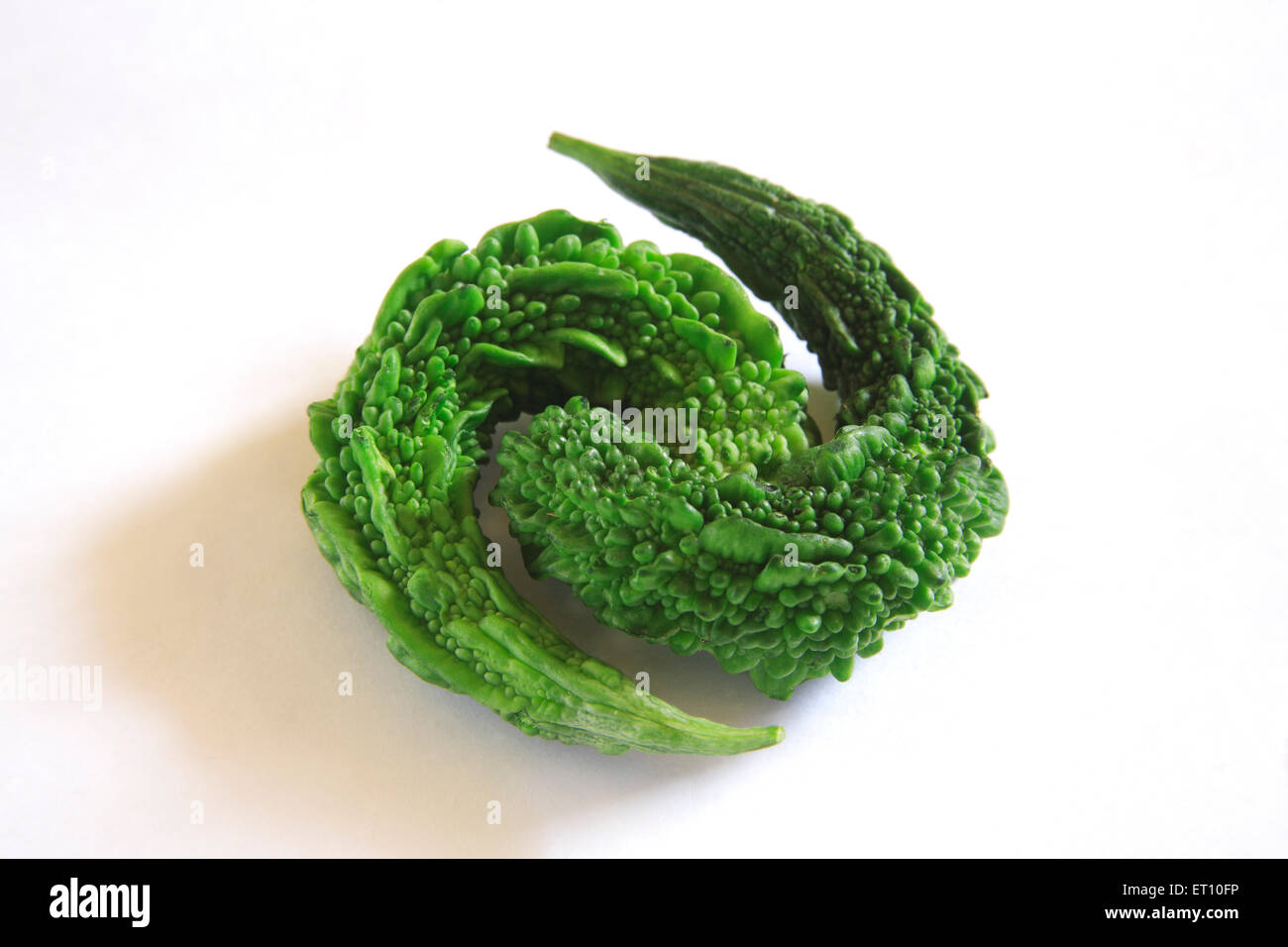 Légumes verts ; karela amer momordica charantia sur fond blanc Banque D'Images