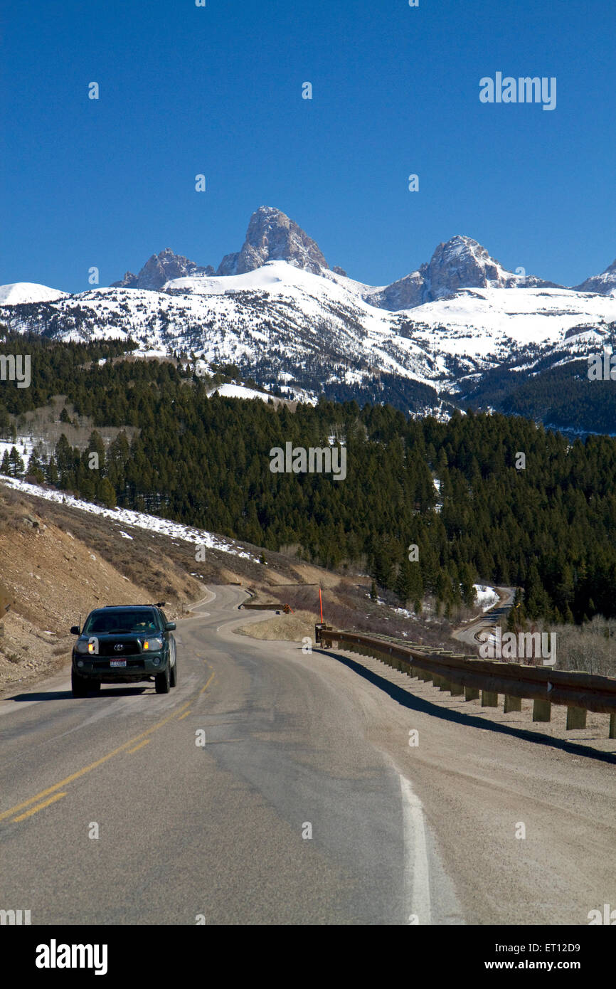 Vue sur le versant ouest de la chaîne de montagnes Teton dans le Wyoming, USA. Banque D'Images