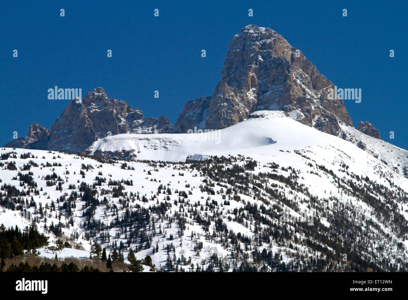 Vue sur le versant ouest de la chaîne de montagnes Teton dans le Wyoming, USA. Banque D'Images