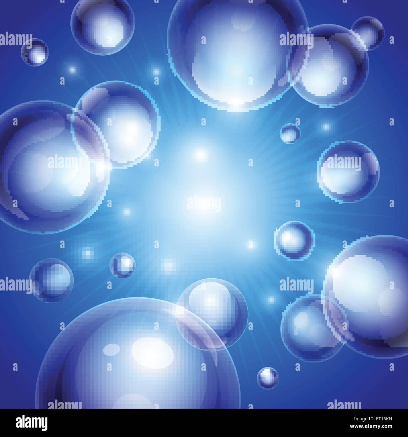 Goutte d'eau réaliste transparent brillant bulles sur fond bleu. Illustration vecteur EPS RVB 10. Peut être placé sur n'importe quel backgrou Illustration de Vecteur