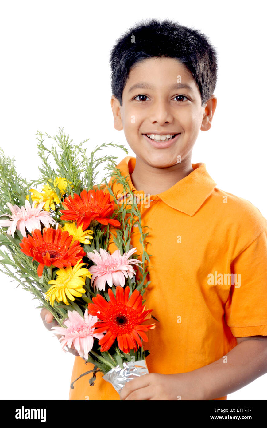 Boy holding flower bouquet M.# 152 Banque D'Images