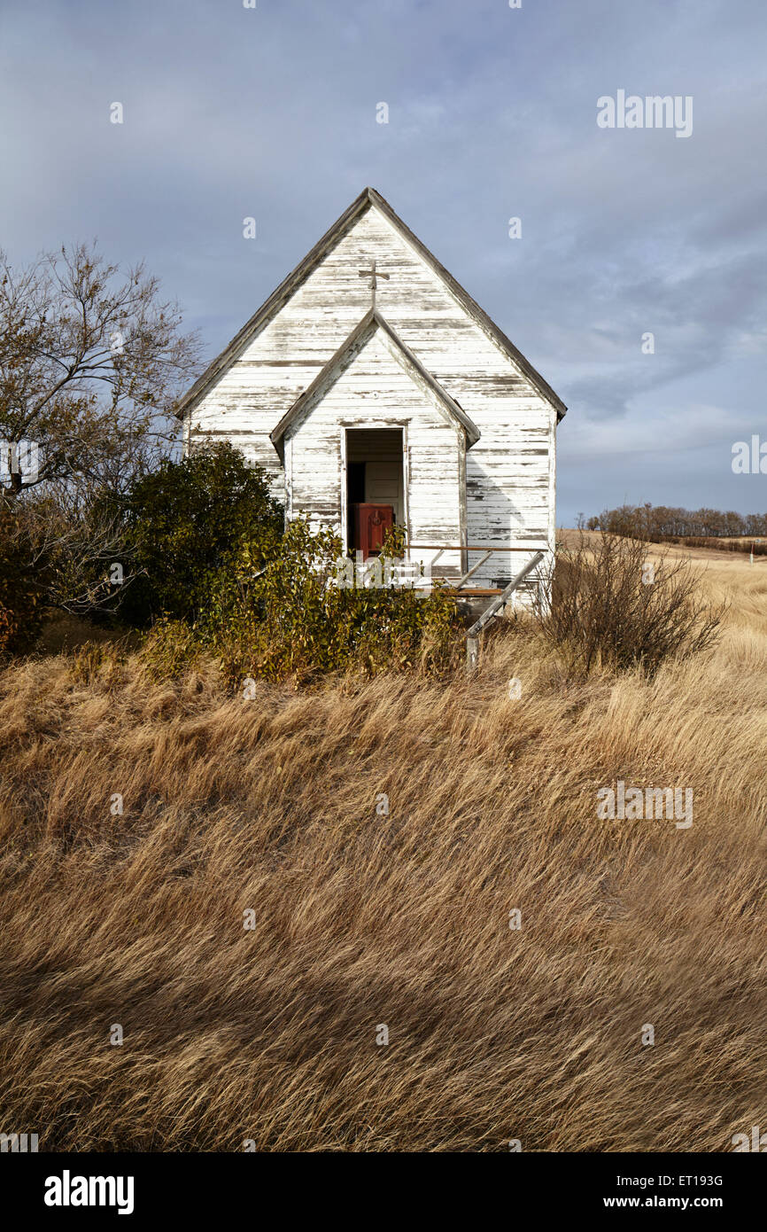 L'église en ruine en ville fantôme, Saskatchewan, Canada Banque D'Images