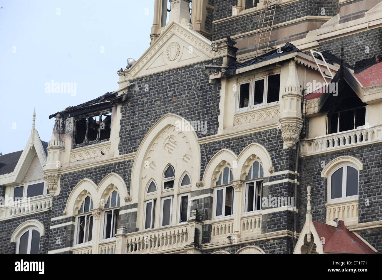 Fenêtre Gravure de Taj Mahal Hotel ; après une attaque terroriste par Deccan Mujahedeen le 26 novembre 2008 à Bombay Banque D'Images