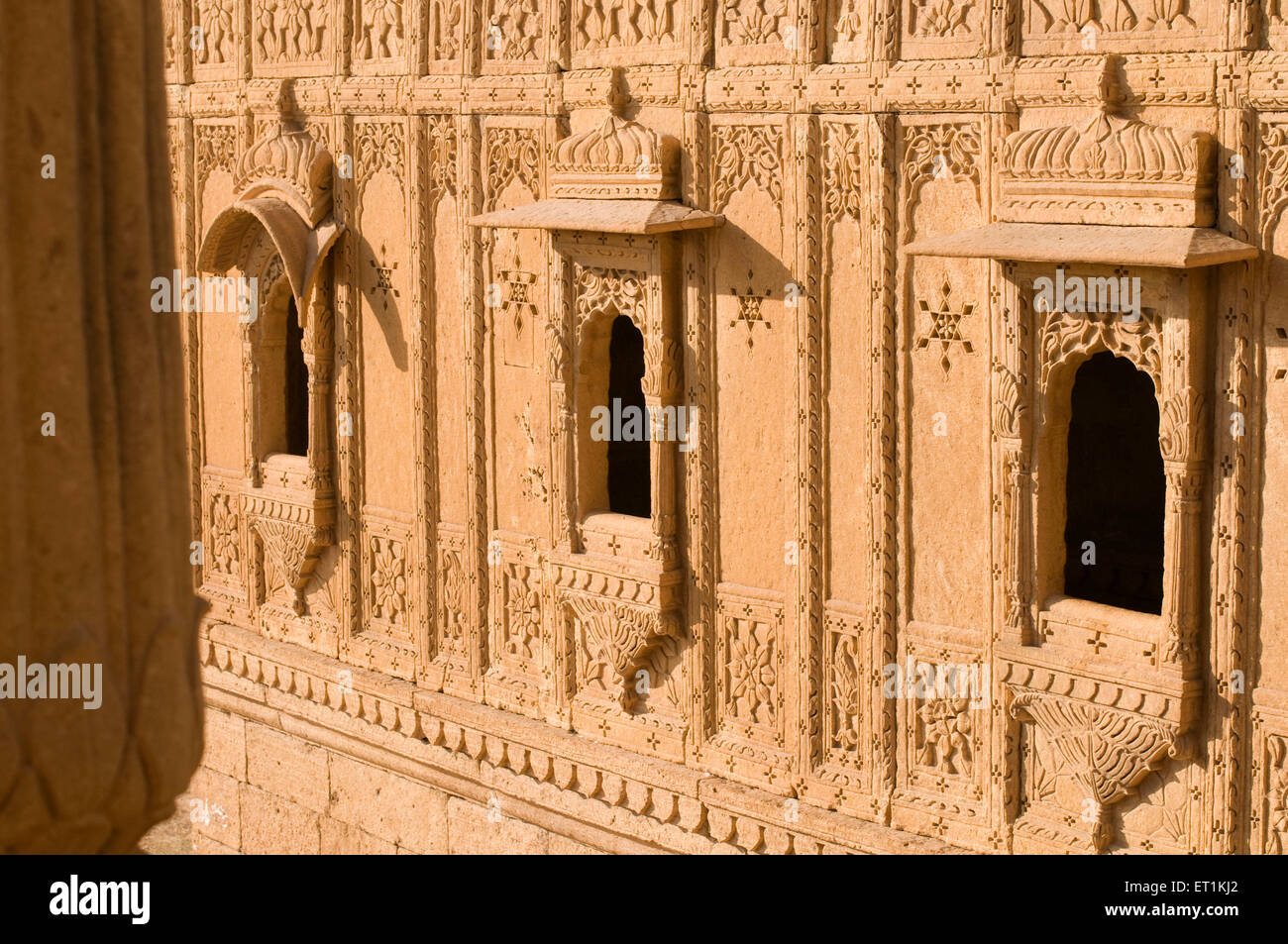 Fenêtres sculptées jaisalmer rajasthan Inde Asie Banque D'Images