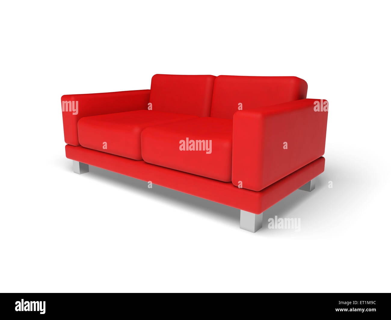 Canapé rouge isolé sur fond blanc marbre vide, 3d illustration, vue en perspective Banque D'Images