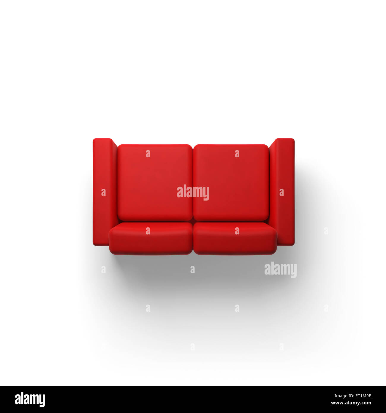 Canapé rouge isolé sur fond blanc marbre vide, 3d illustration, vue du dessus Banque D'Images
