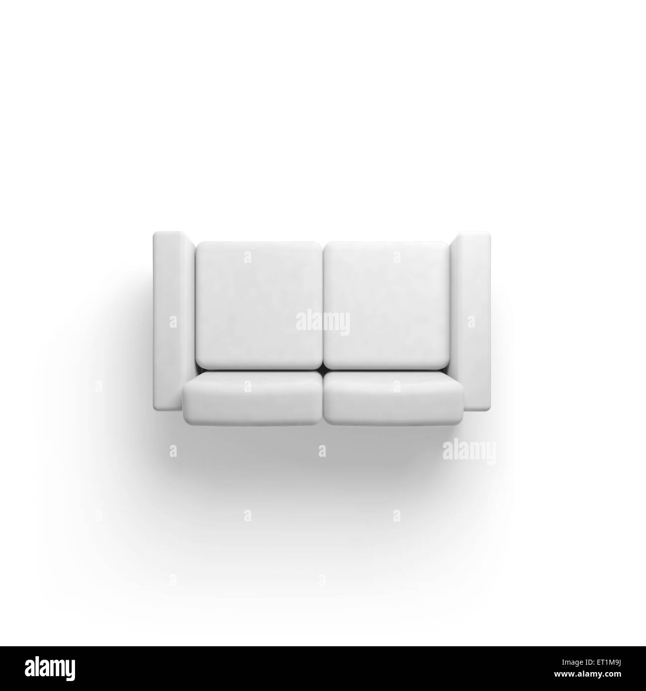 Canapé isolé sur fond blanc marbre vide, 3d illustration, vue du dessus Banque D'Images