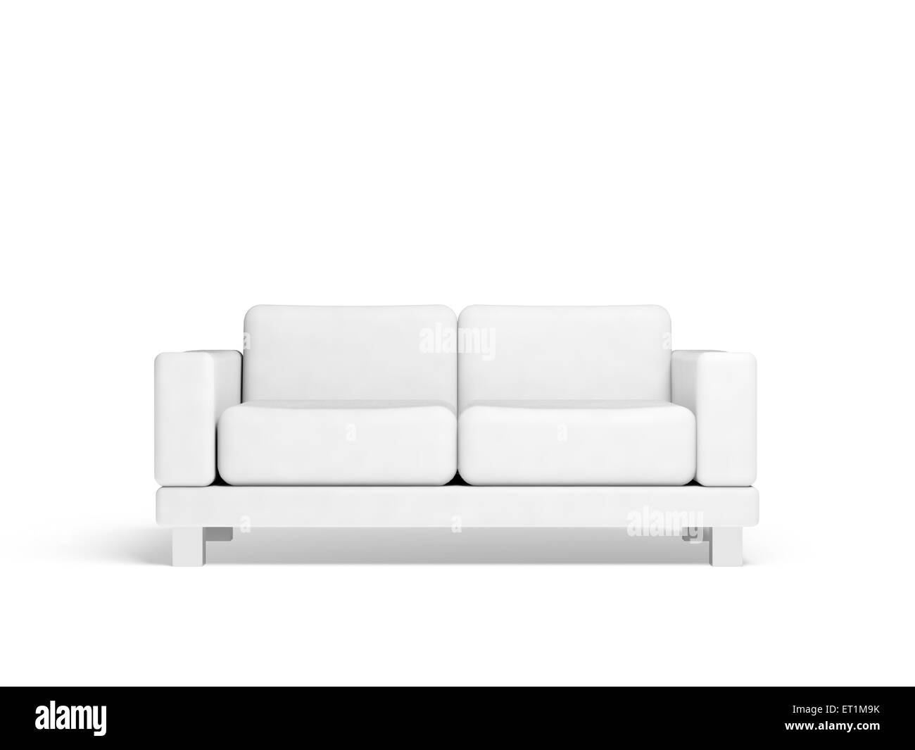 Canapé isolé sur fond blanc intérieur vide, 3d illustration, vue avant Banque D'Images