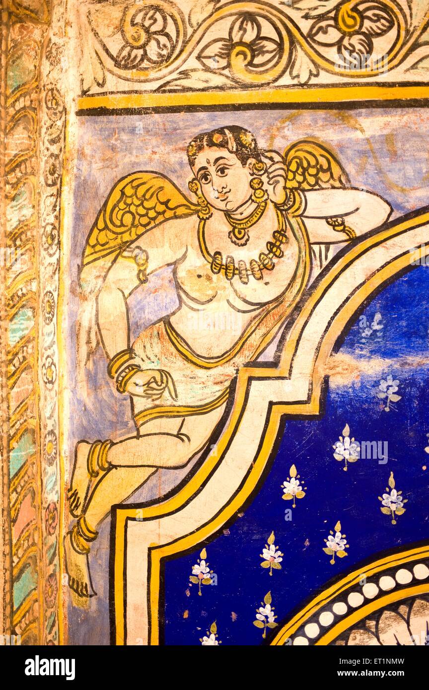 Dame fée ou murale dans nandi culte ; Tanjore Thanjavur ; Tamil Nadu Inde ; Banque D'Images