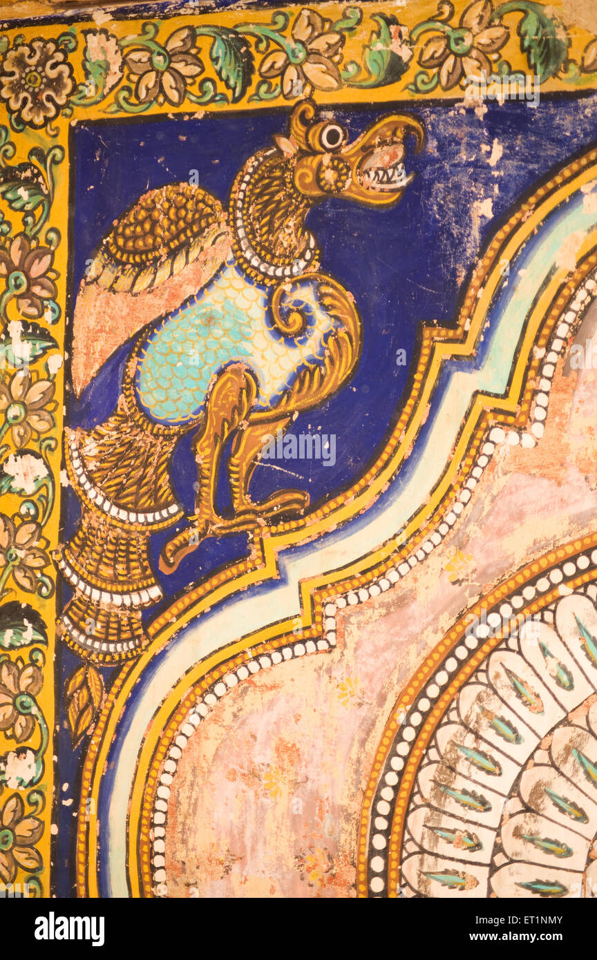 Peinture murale d'oiseau vautour ; Nandi Mandapam ; Tanjore ; Thanjavur ; Tamil Nadu ;Inde Banque D'Images