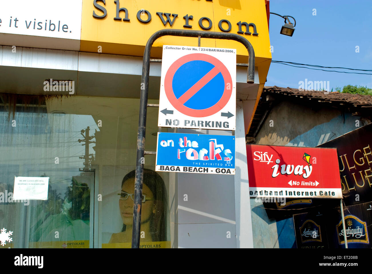Pas de signalisation routière de stationnement, plage de Calangute, Panjim, Panaji, Goa, Inde, Asie Banque D'Images