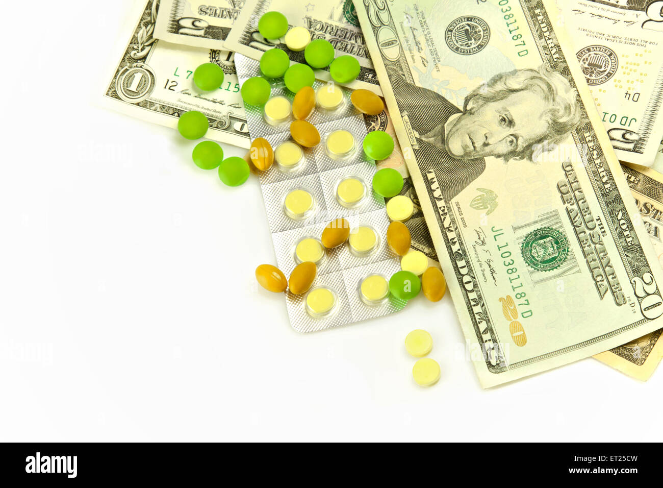 Les soins de santé, des pilules et financièrement coûteux médical Banque D'Images