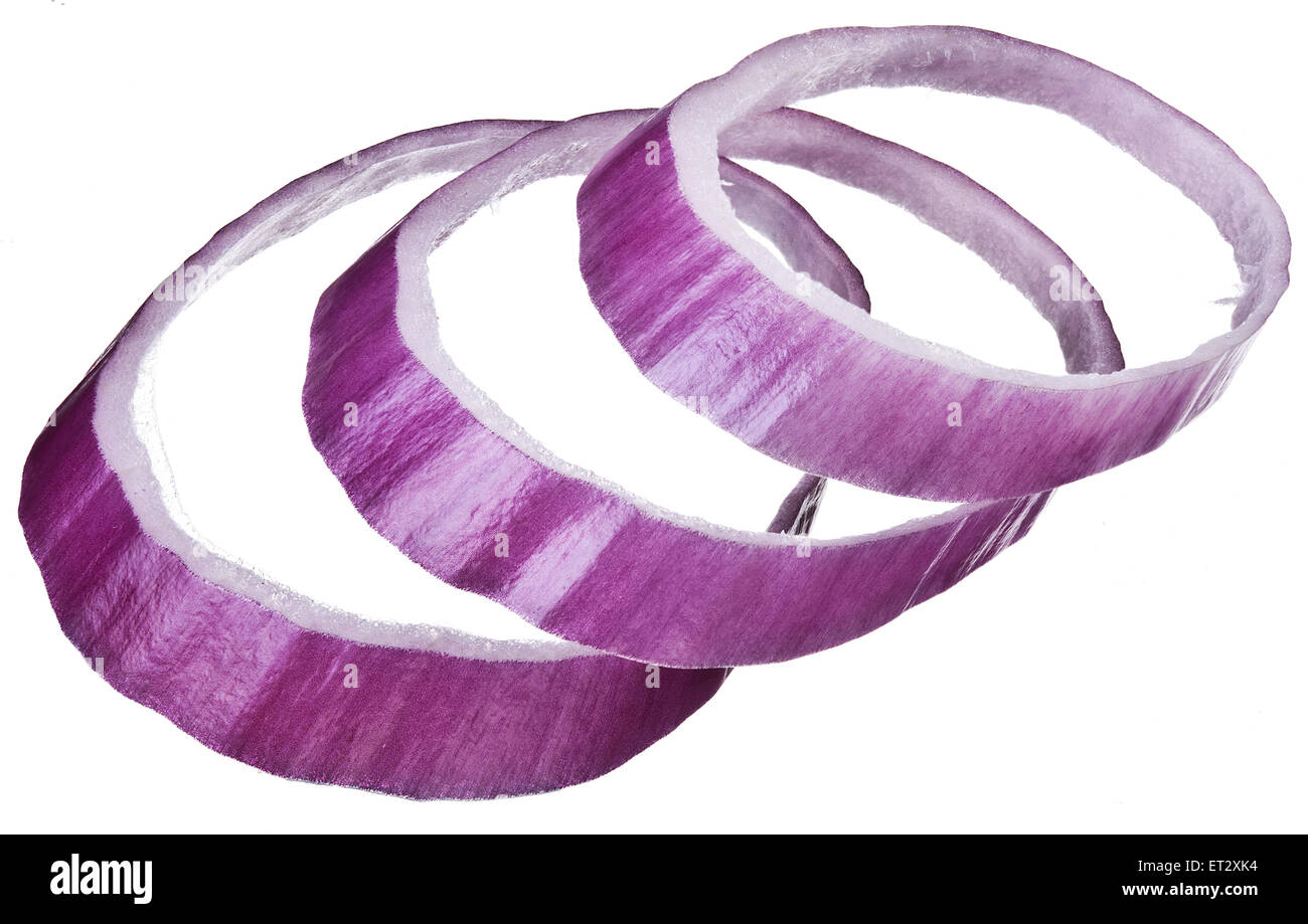 Onion rings sur un fond blanc. Banque D'Images