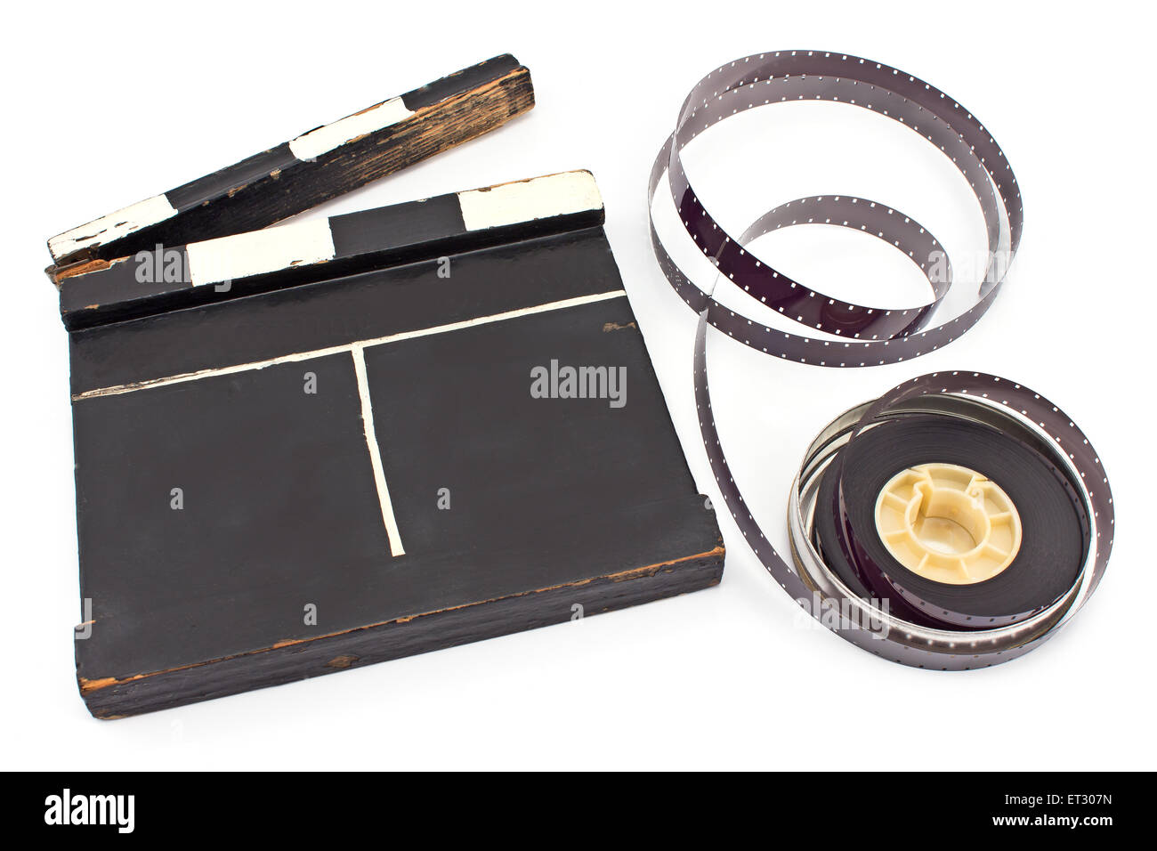 Vintage film deck et 16 mm bobine de film isolated on white Banque D'Images