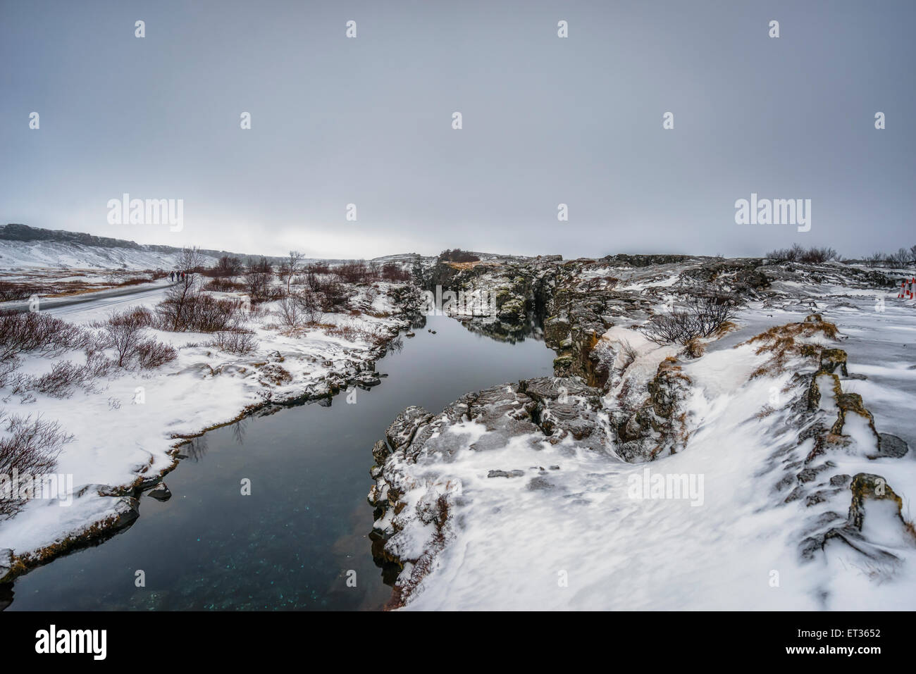 Flosagja la fissure de l'hiver, le Parc National de Thingvellir, Islande Banque D'Images