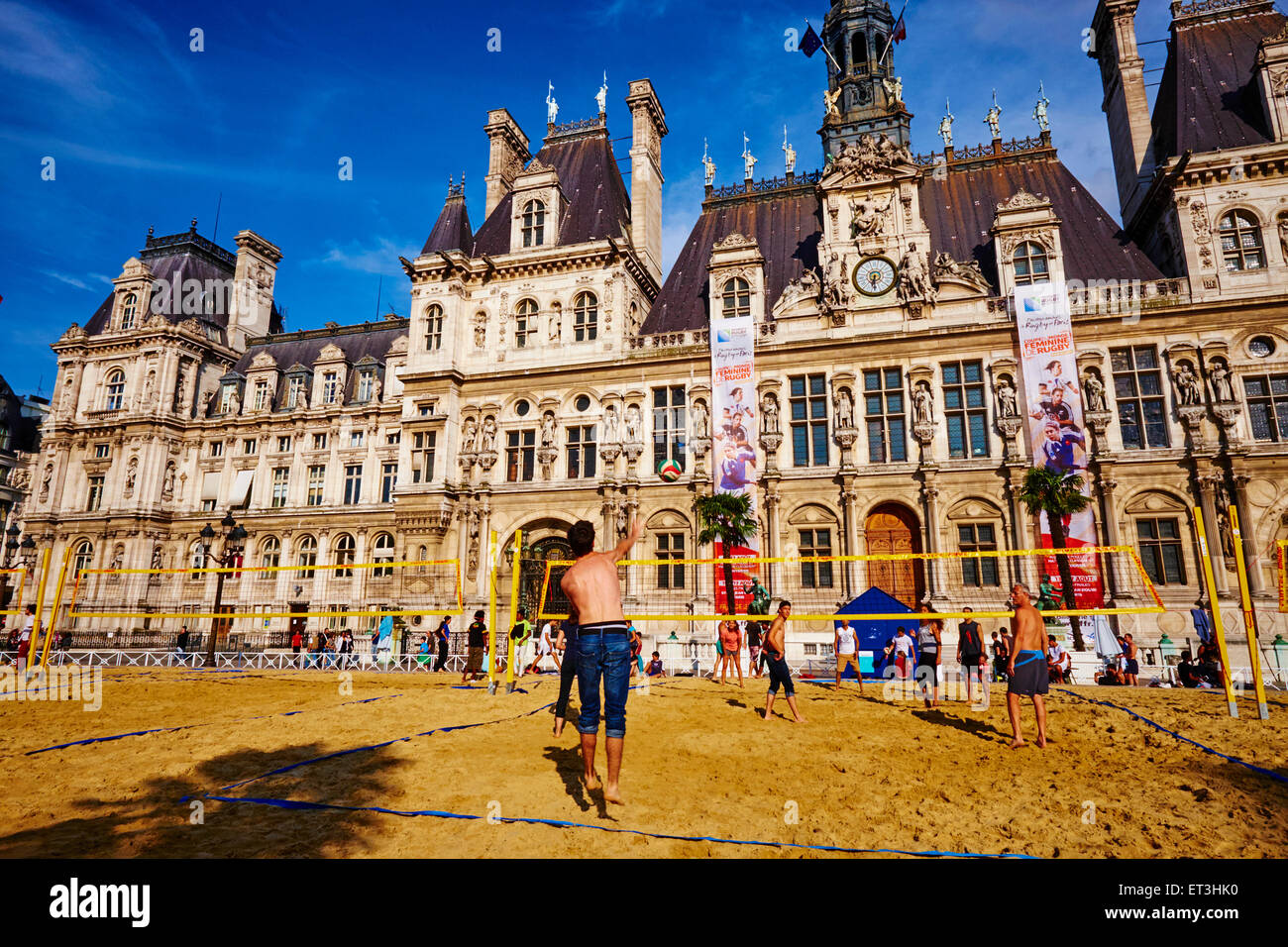 France, Paris, l'Hôtel de Ville, l'Hôtel de Ville de Paris, Paris Plage (Beach à Paris) chaque été Banque D'Images