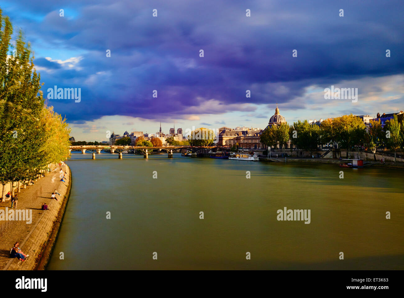 France, Paris, la Passerelle des Arts, Ile de la Cité et la cathédrale Notre Dame de Paris Banque D'Images