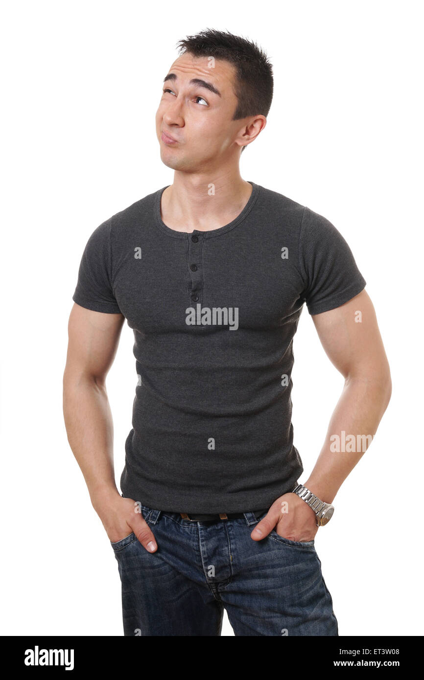 méfier jeune homme Banque D'Images