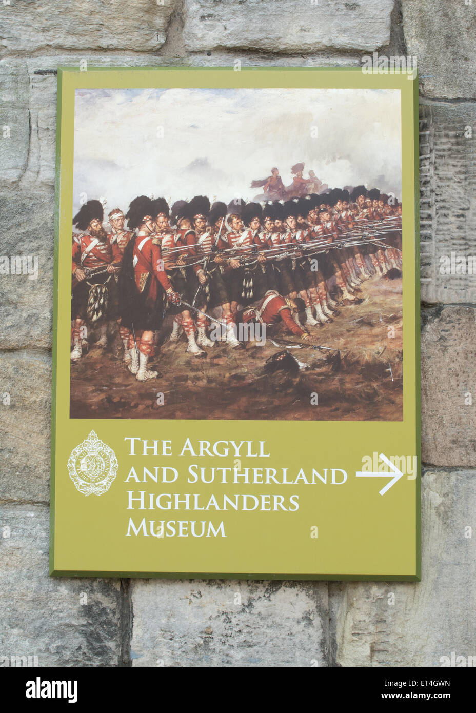 Panneau de l'Argyll and Sutherland Highlanders Regimental Museum à l'intérieur du château de Stirling Banque D'Images