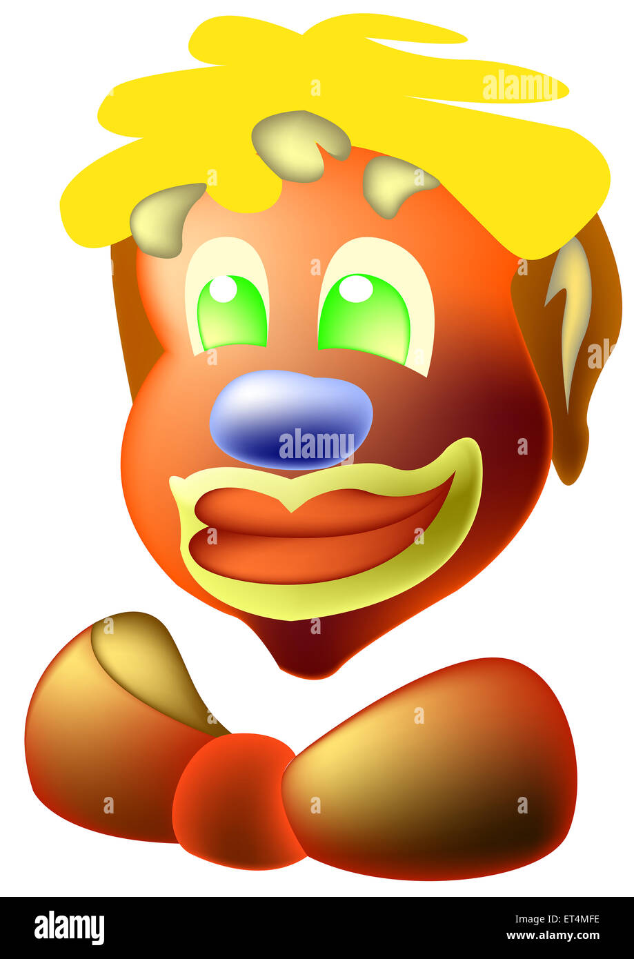Funny clown avec un archet, yeux verts et nez bleu Banque D'Images