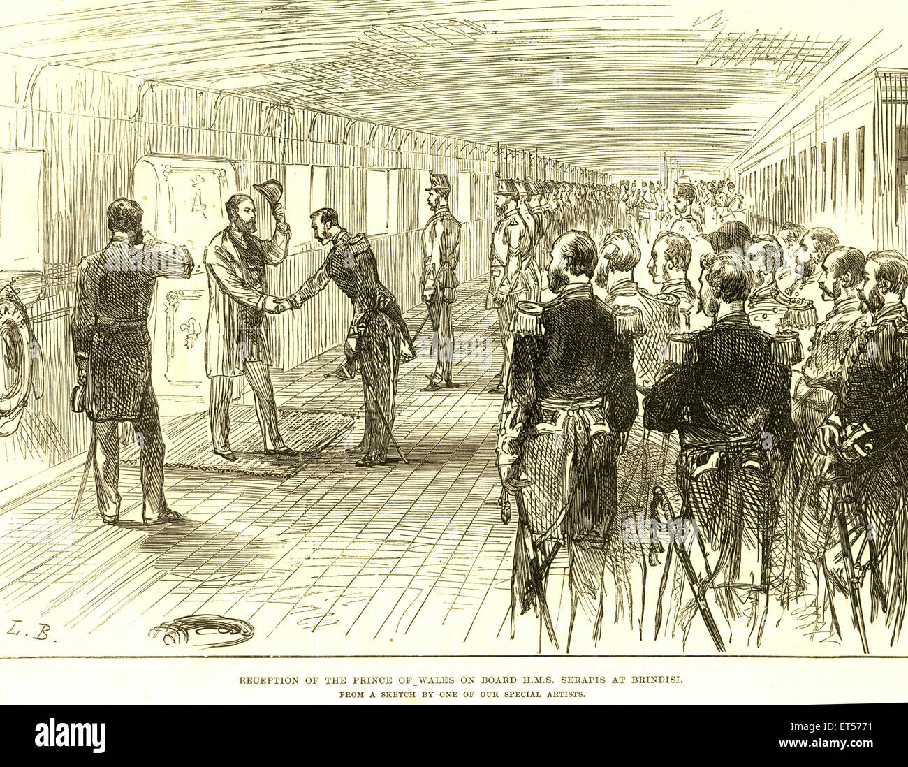 La réception du Prince de Galles à bord du HMS Sérapis à Brindisi ; Italie Banque D'Images