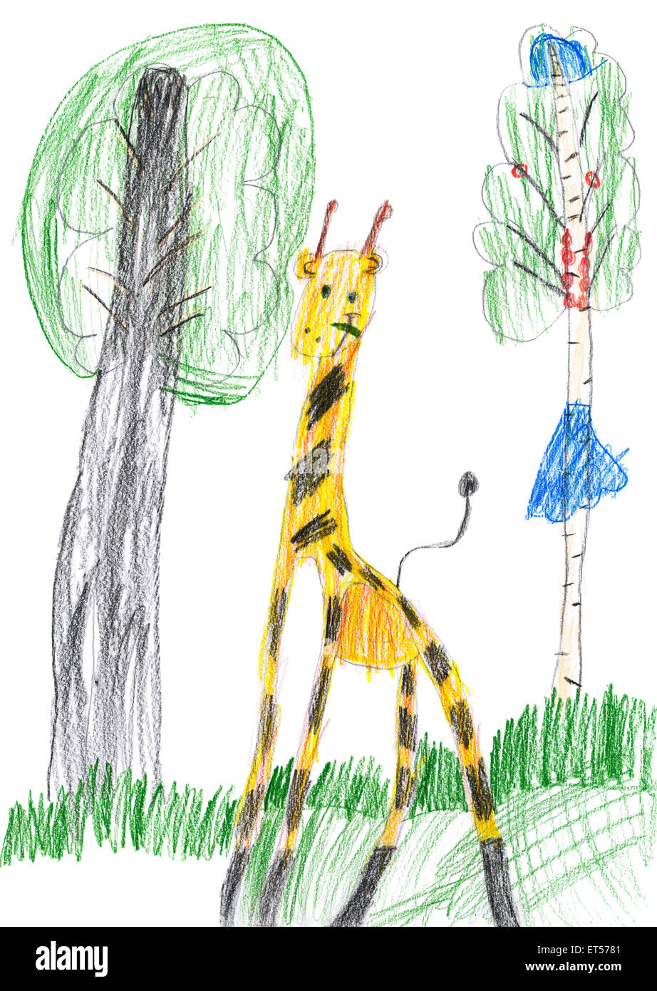 Girafe dans la nature. dessin enfant Banque D'Images