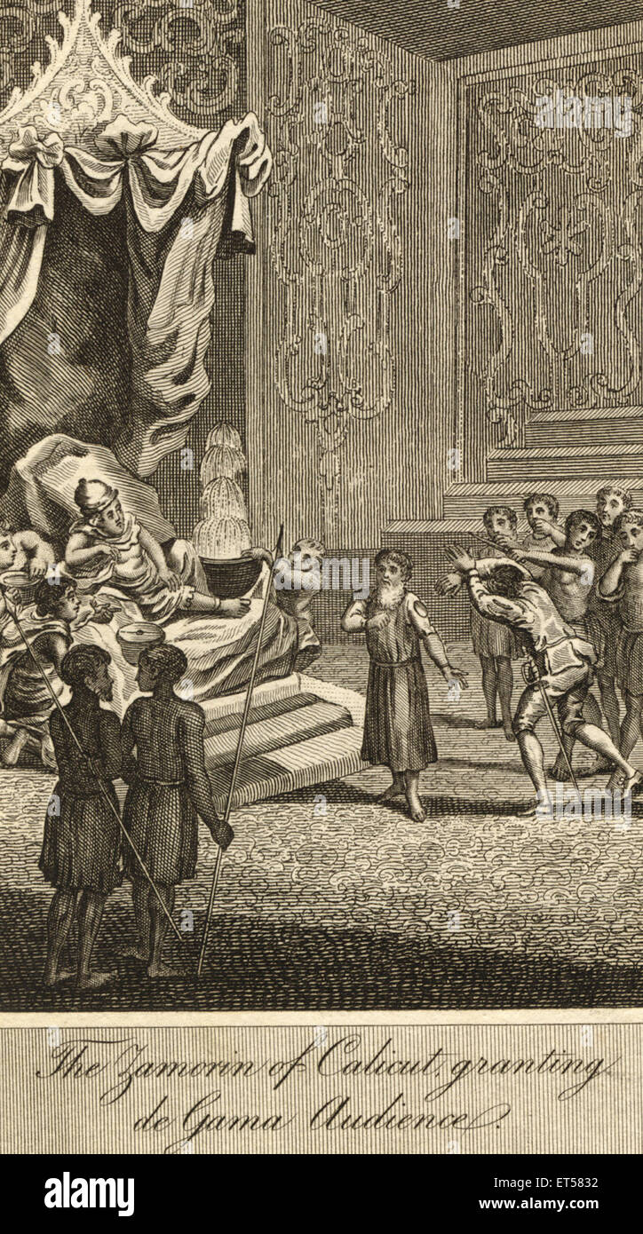 Zamorin de Calicut octroi de Gama de l'Inde ; l'auditoire Banque D'Images