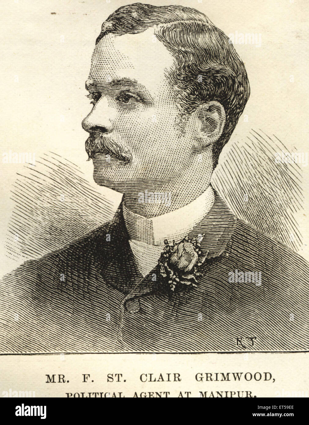 Portraits lithographiques ; M. S. T. Clair Grimwood ; agent politique à Manipur ; 11 avril 1891 ; Inde PAS DE MR Banque D'Images