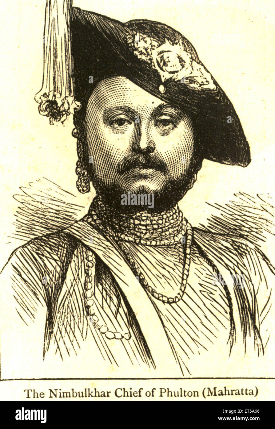 Portraits lithographiques Le Nimbulkhar Phulton Mahratta en chef de l'Inde ; Maratha ou pas de MR Banque D'Images