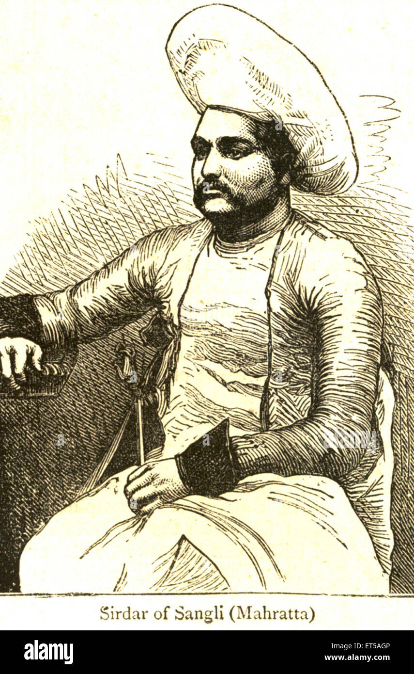 Sirdar Sardar de Sangli ; Mahratta ou Maratha ; Raja ou Roi ; Maharashtra ; Inde ; gravure ancienne du XIXe siècle Banque D'Images