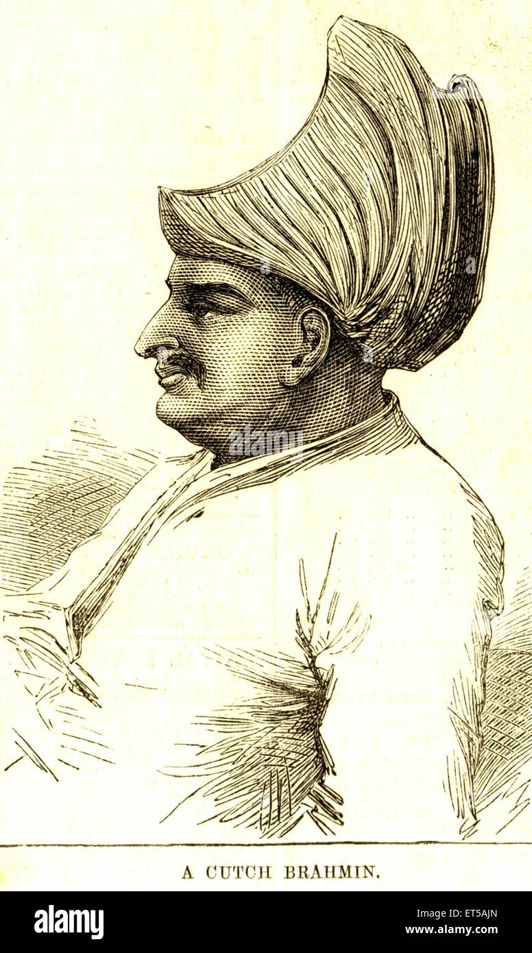 Cutuch ou Kutch Brahmin; intellectuel, prêtre, professeur, médecin ayurvédique;acharya; gourou; pandit, pujari, Gujarat;Inde; gravure du XIXe siècle Banque D'Images