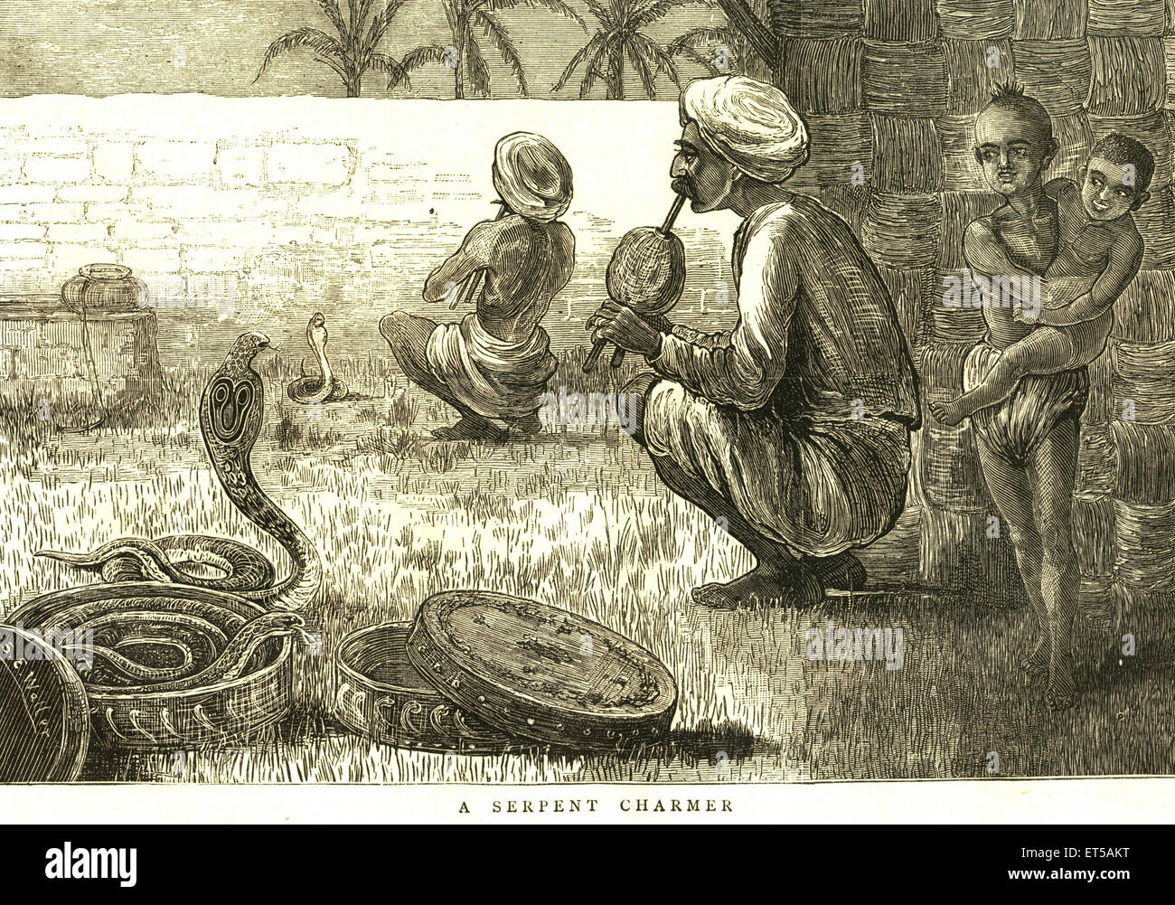 Charmeur de serpent lithographies JE L nouvelles 4 décembre 1875 ; Inde Banque D'Images
