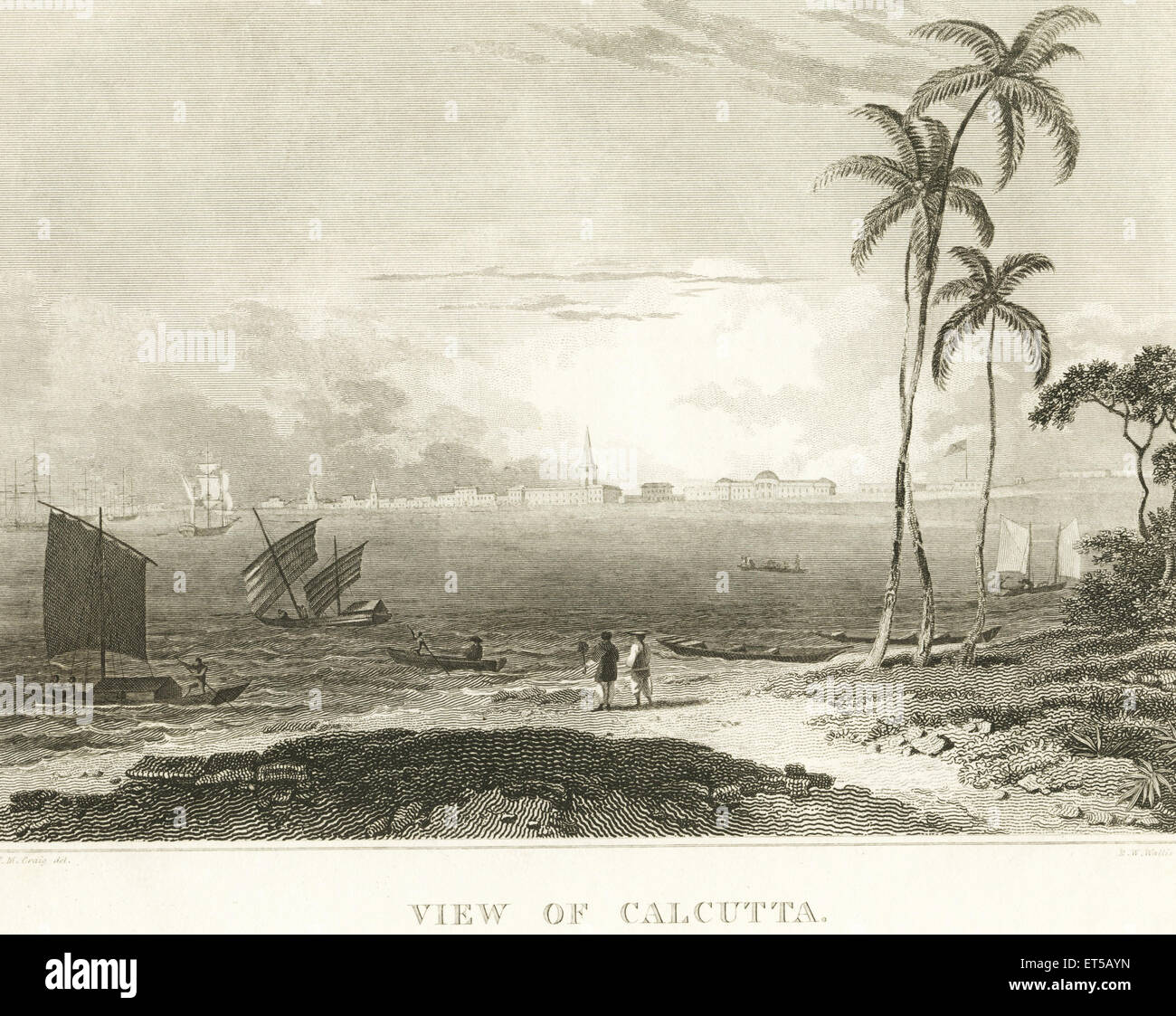 Lithographies vue de Calcutta ; Bengale-Occidental ; Inde ; gravure datant du XIXe siècle Banque D'Images