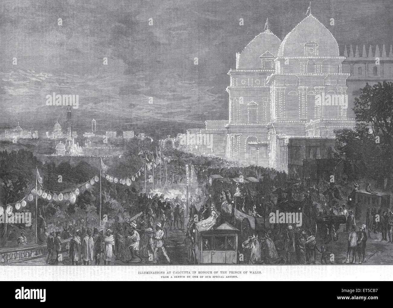Illuminations à Calcutta en l'honneur du prince de Galles ; Kolkata ; Bengale-Occidental ; Inde ; gravure ancienne du XIXe siècle Banque D'Images