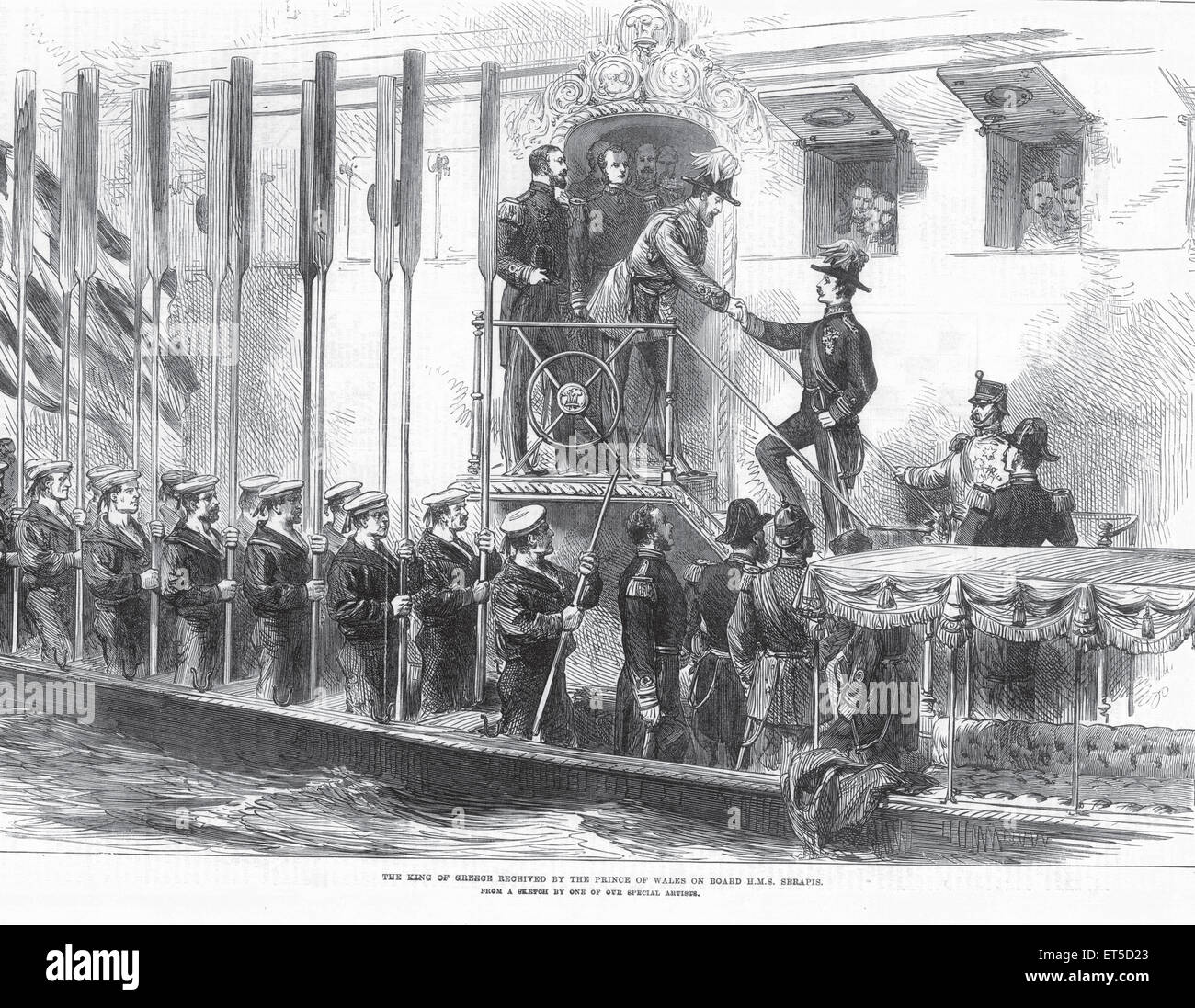 Image en tournée le roi de Grèce a reçu par le Prince de Galles à bord du H.M.S. Sérapis Banque D'Images