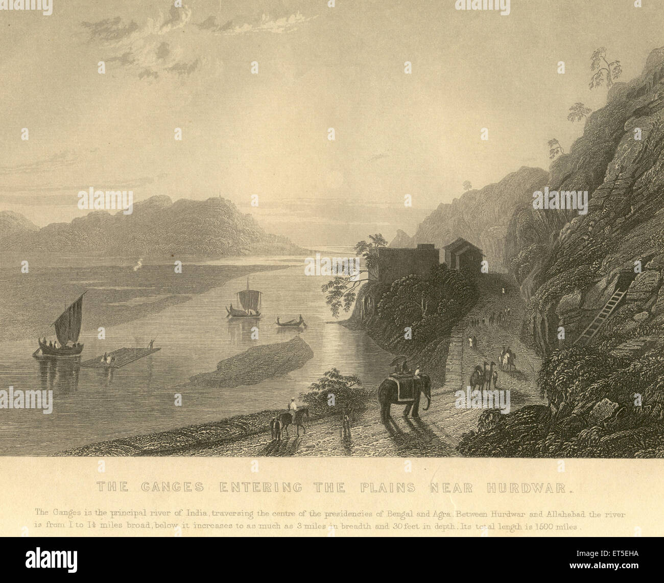 Ganga, Hurdwar, Haridwar, Uttarancal, Uttarakhand, Inde, rébellion indienne, vues mutineuses, muminisme de Sepoy, image ancienne de 1800s Banque D'Images